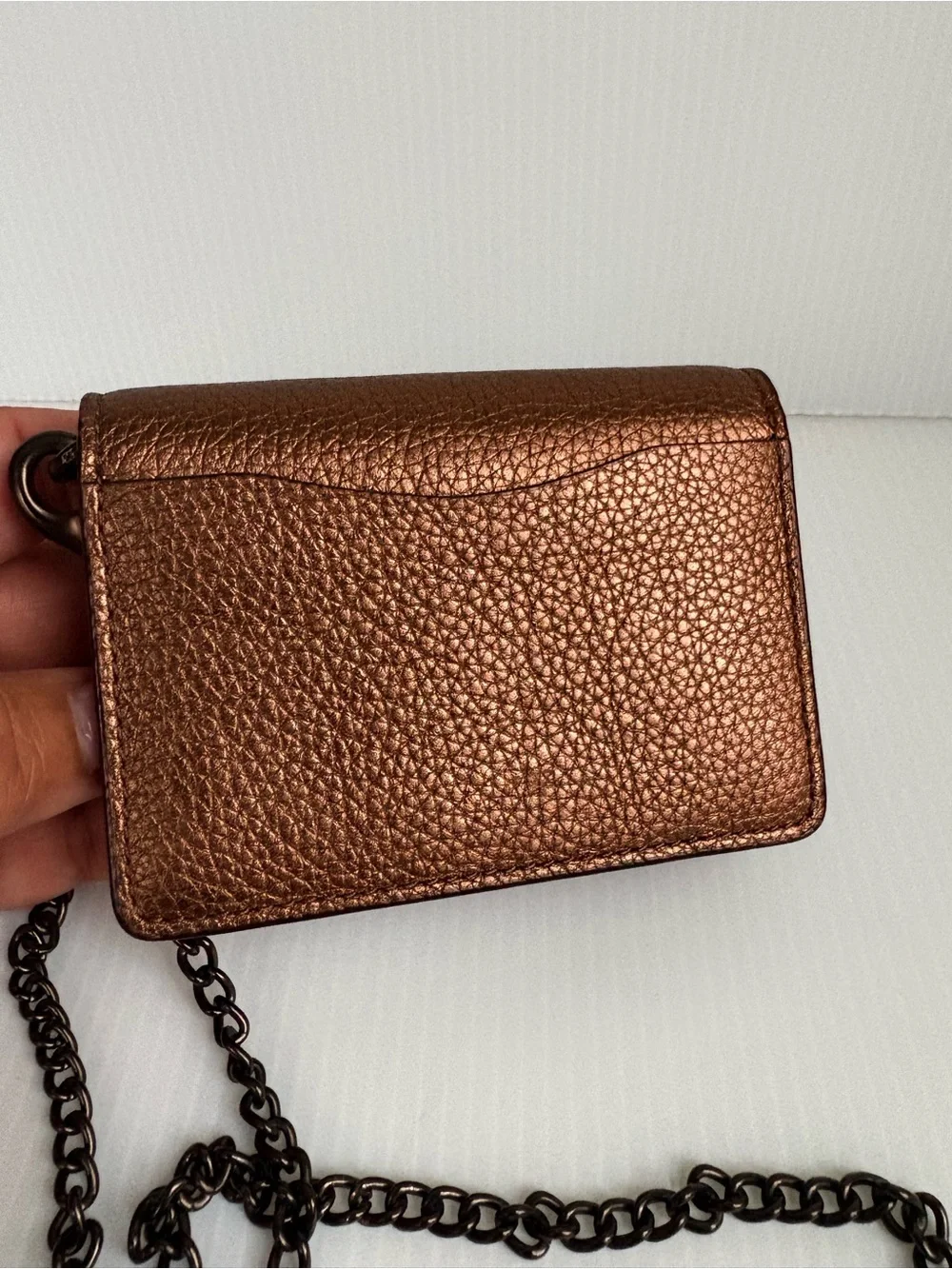 Coach Half Flap card Case Crossbody Bag Pewter Metallic Bronze Chain Strap NWOT
